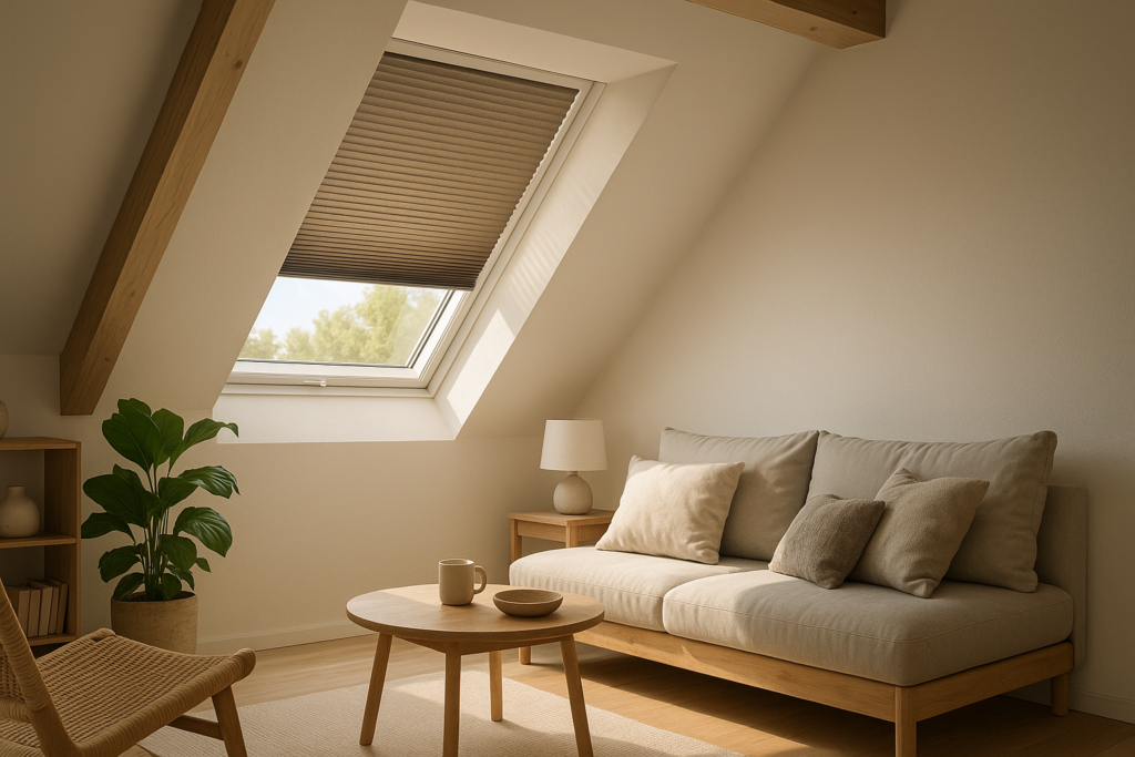 Montaż rolet na oknie dachowym w krakowskim poddaszu