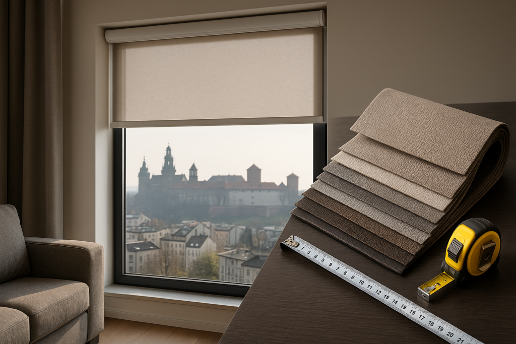 Roleta na wymiar zamontowana w krakowskim mieszkaniu z widokiem na miasto